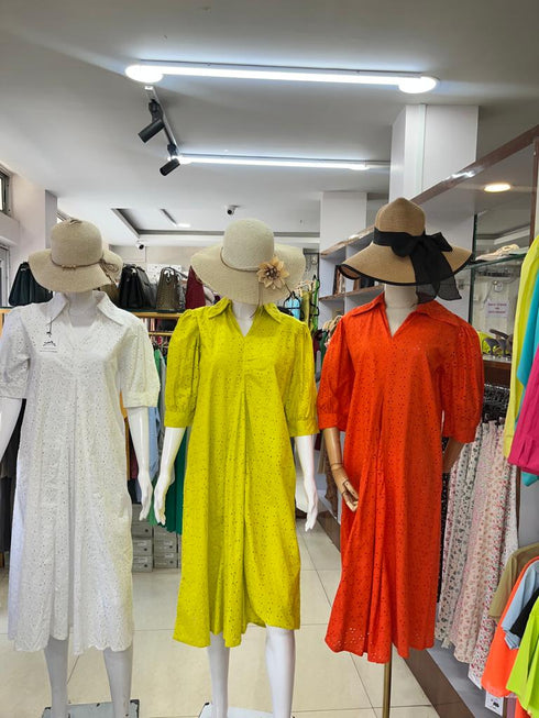 Cotton Embroidered Turn Down Collar Casual Dress